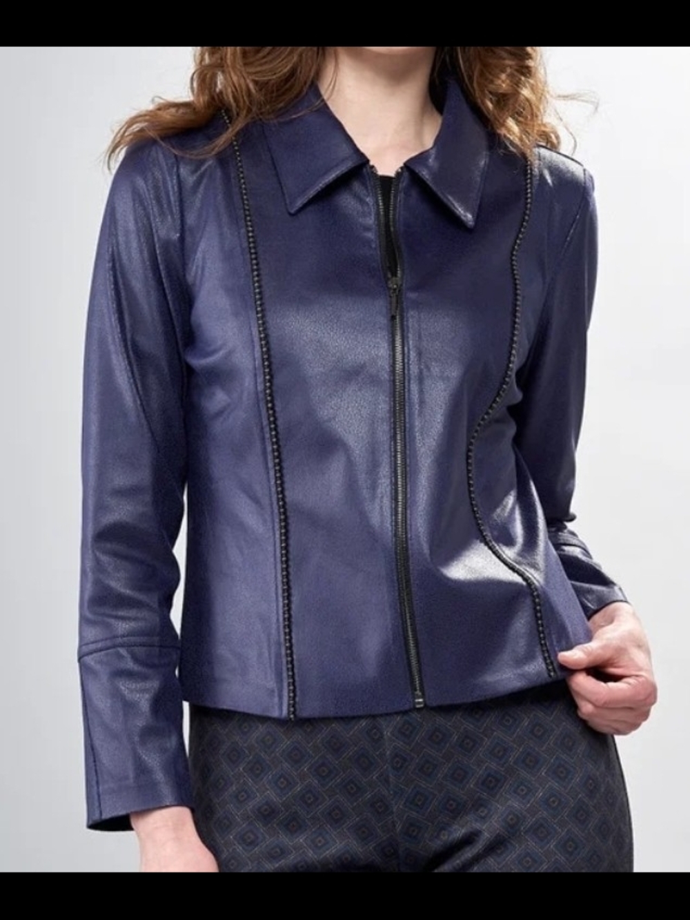 VINTAGE East 5th Purple Genuine Leather Zip-Front Jacket Size Medium NICESHAPE